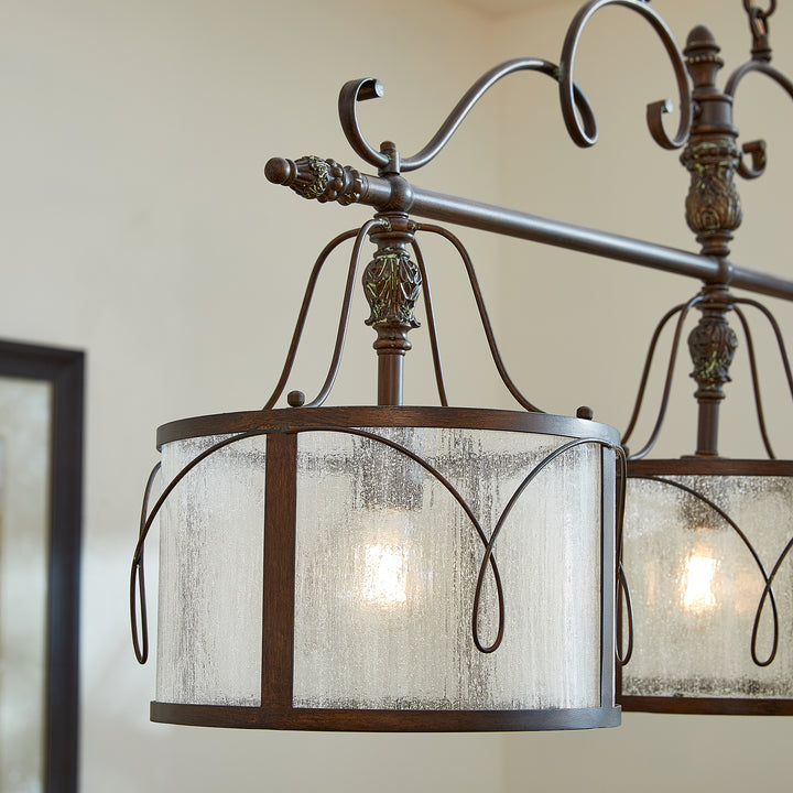 Salento 3 Light Traditional Vintage Copper Linear Pendant