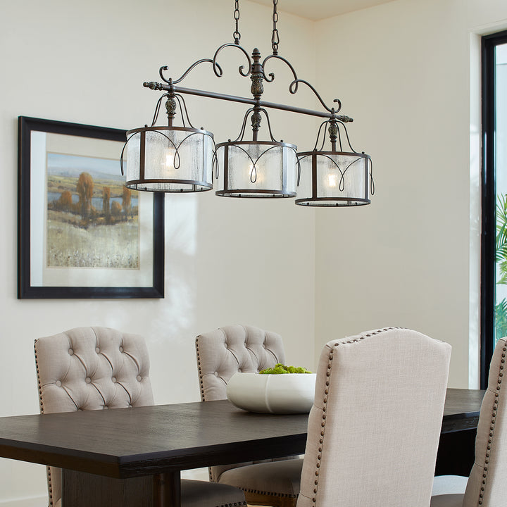 Salento 3 Light Traditional Vintage Copper Linear Pendant