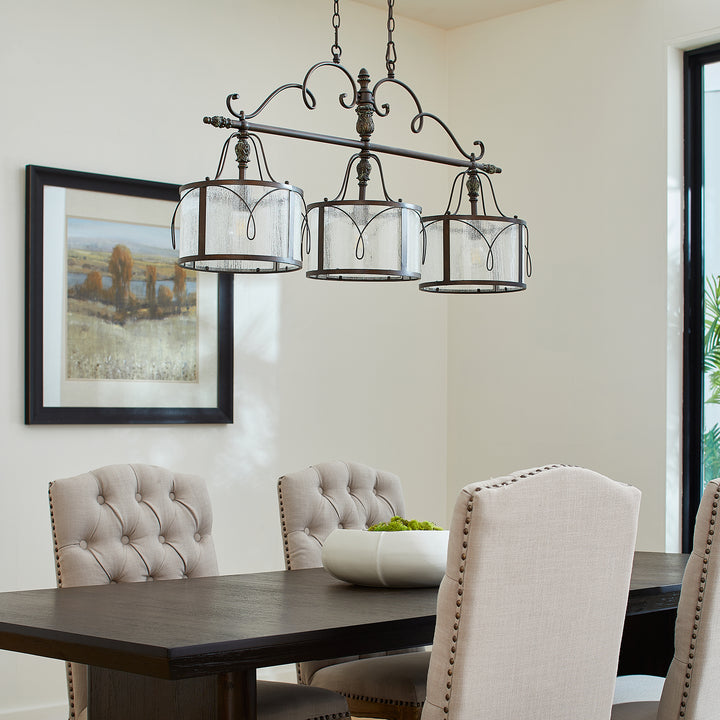 Salento 3 Light Traditional Vintage Copper Linear Pendant