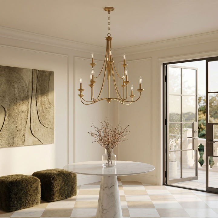 LIVINGSTON 12 Light Chandelier - Brushed Brass
