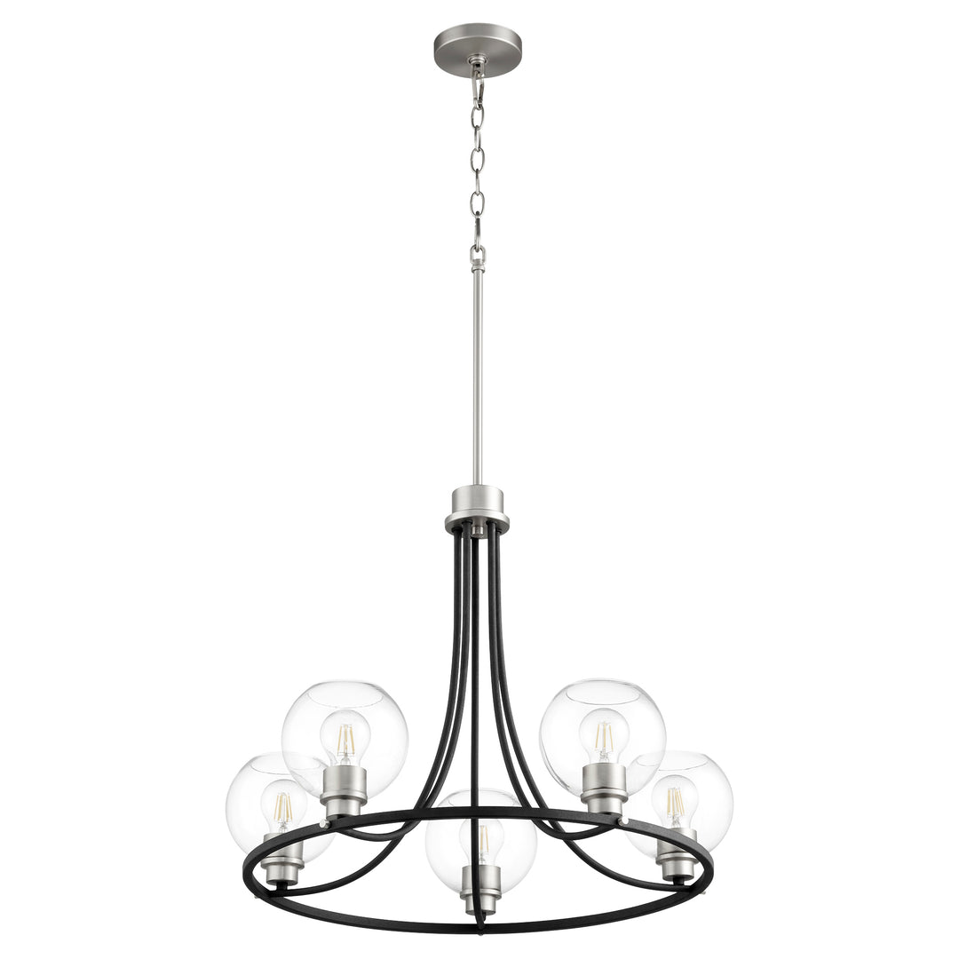 Clarion 5 Light Chandelier- Textured Black | Satin Nickel