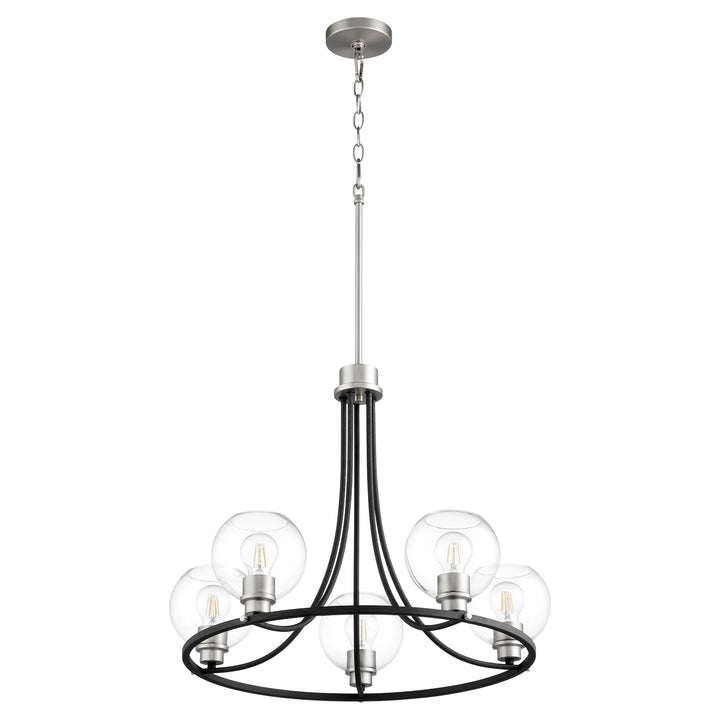 Clarion 5 Light Chandelier- Textured Black | Satin Nickel