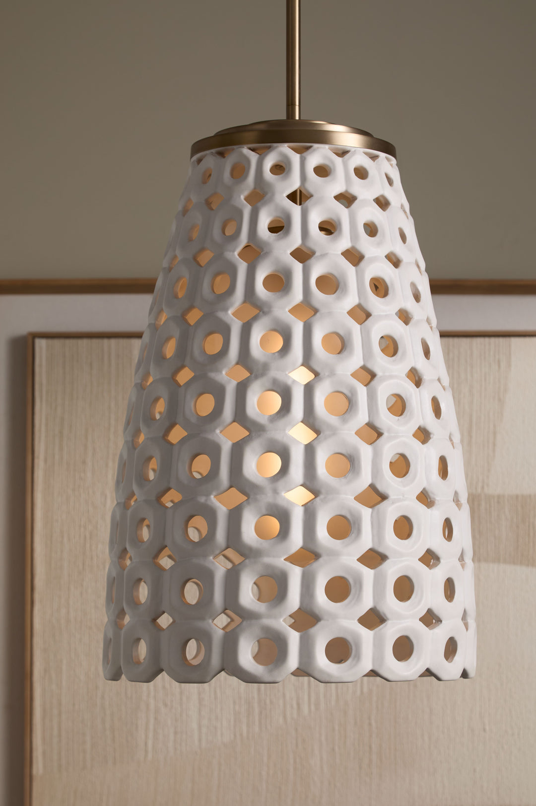 Varro Ceramic Pendant - Aged Brass