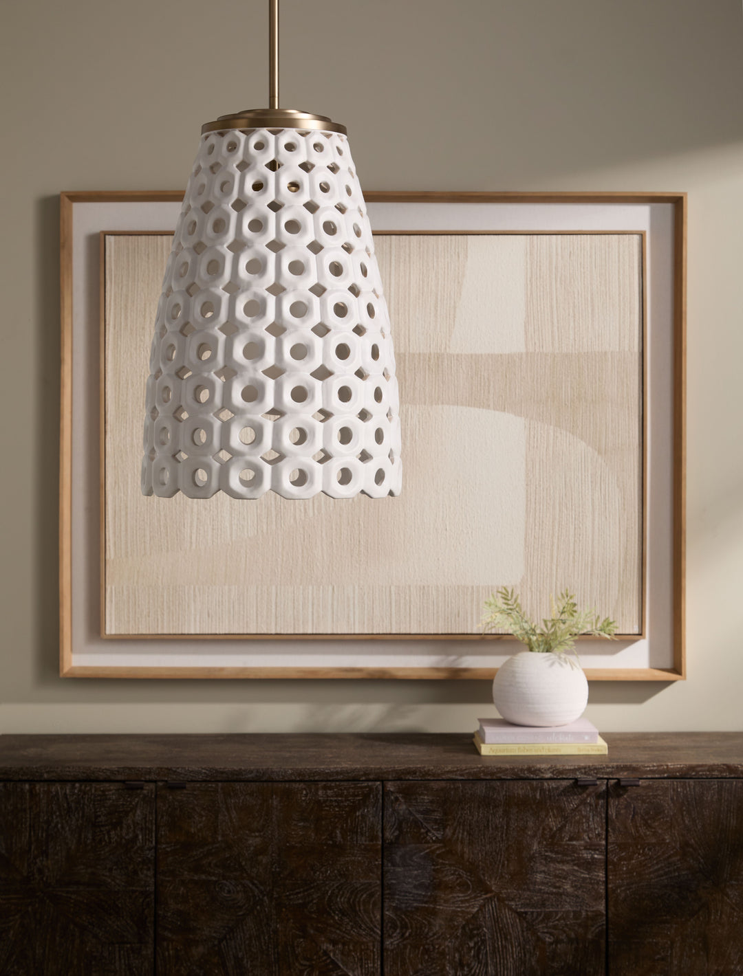 Varro Ceramic Pendant - Aged Brass