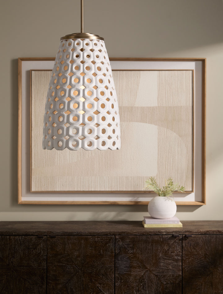 Varro Ceramic Pendant - Aged Brass