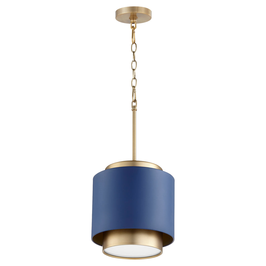 Two-Toned Blue/Aged Brass Drum Pendant