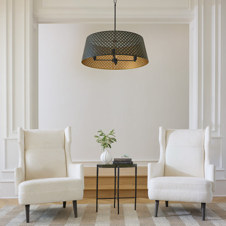 BENEDICT 32" 4 Light Pendant - Matte Black / Aged Brass