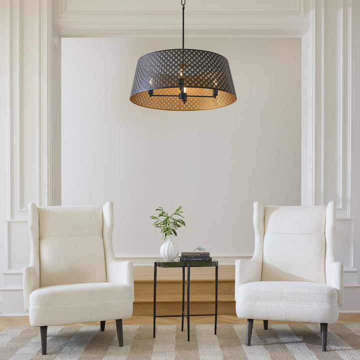 BENEDICT 32" 4 Light Pendant - Matte Black / Aged Brass