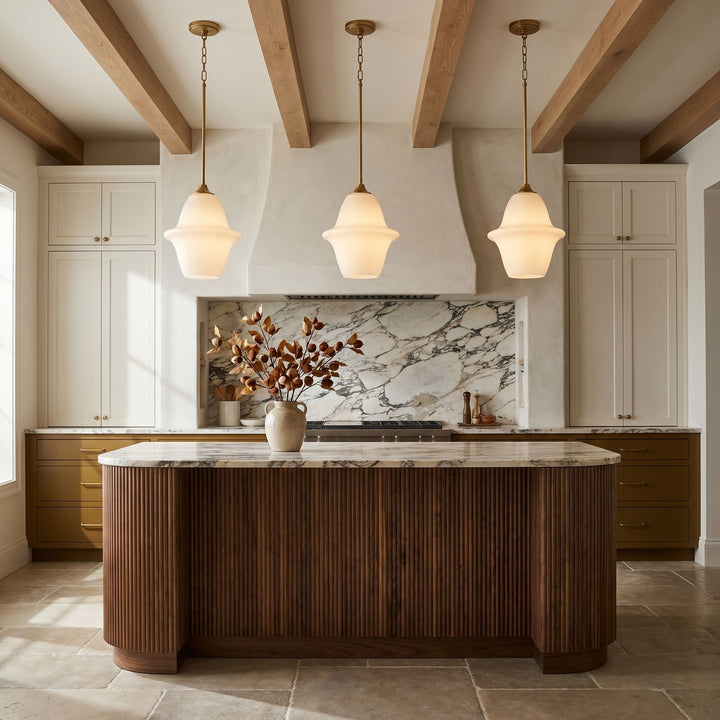 STEWART 14" Opal Pendant - Brushed Brass