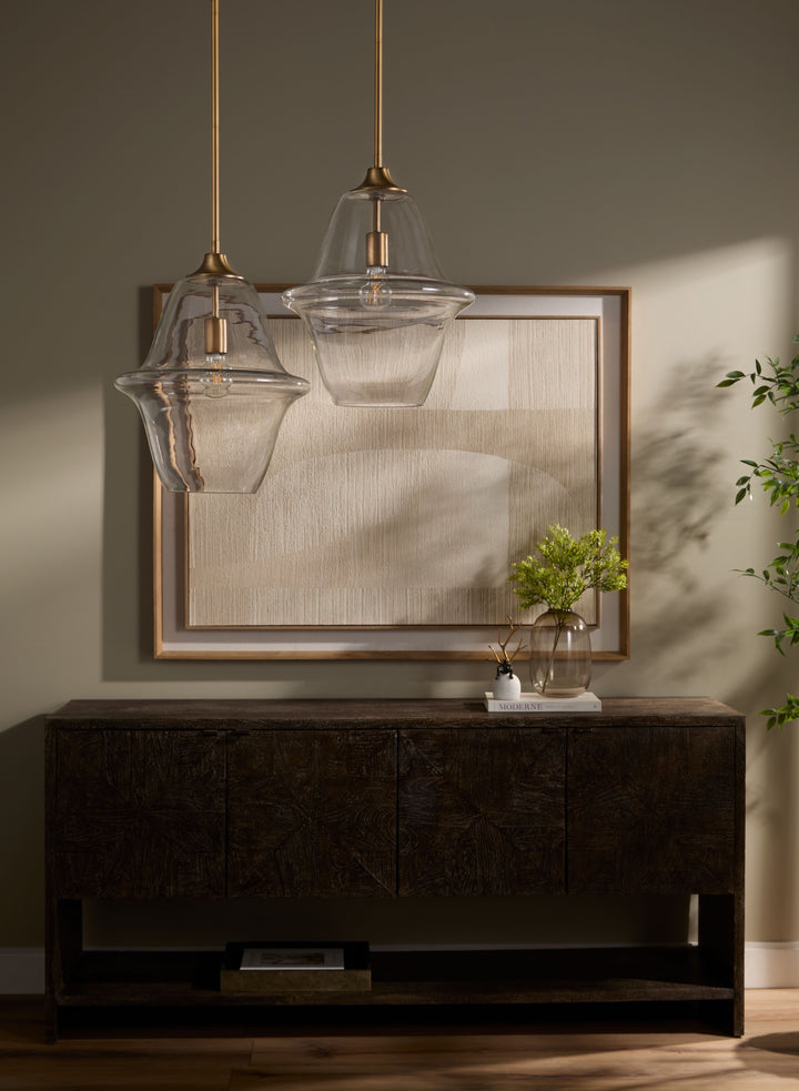 STEWART 14" Clear Pendant - Brushed Brass