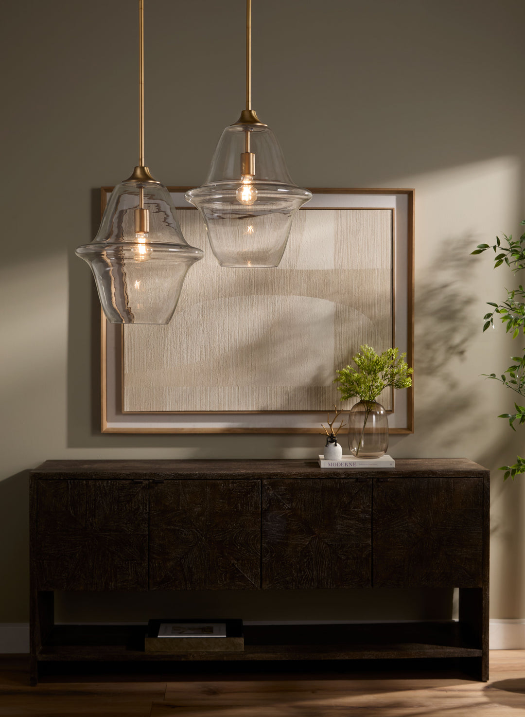 STEWART 14" Clear Pendant - Brushed Brass