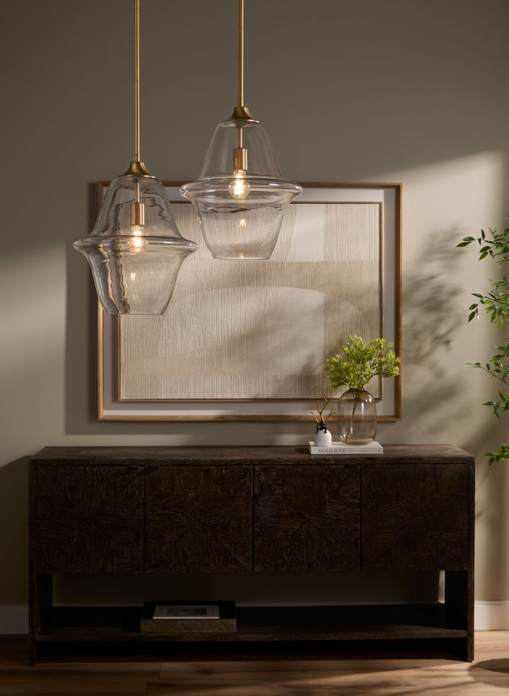 STEWART 14" Clear Pendant - Brushed Brass