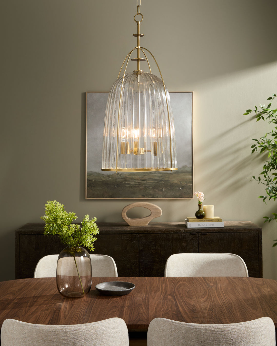 ALICE 16" 3 Light Glass Pendant - Aged Brass