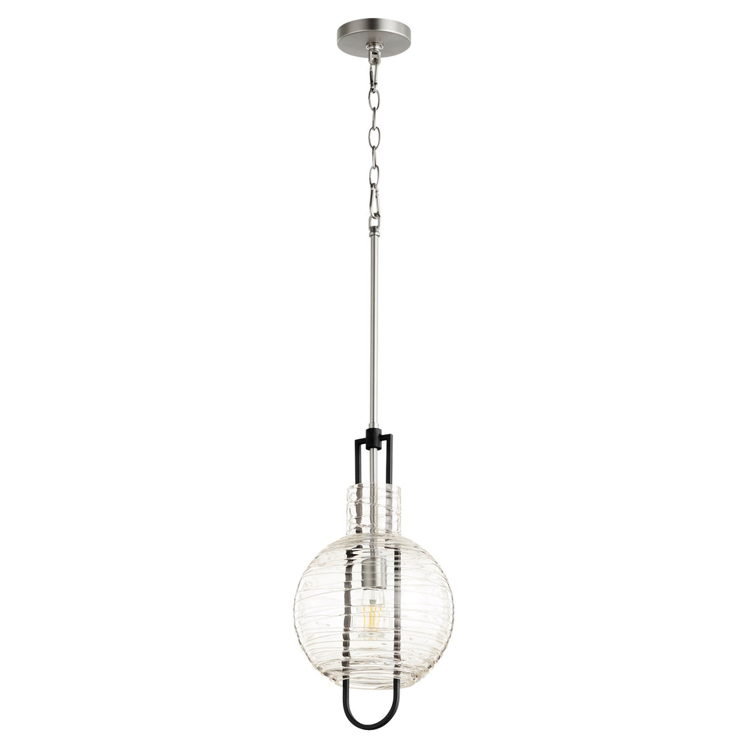 10" Textured Glass Pendant - Textured Black/Satin Nickel