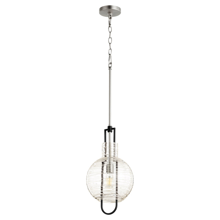 10" Textured Glass Pendant - Textured Black/Satin Nickel